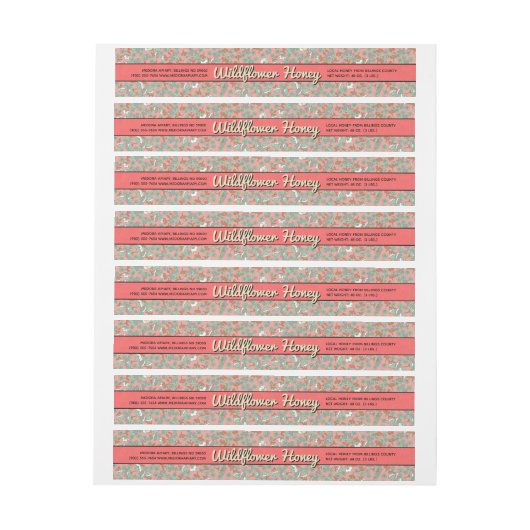 Roze Floral Wrap-Around Food Label Adreslabel Wikkel (Vel)