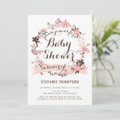  Roze Floral Wreated Baby shower Kaart (Staand voorkant)