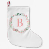 Roze Floral Wreath Monogram Kleine Kerstsok (Voorkant)