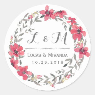roze Floral Wreath Wedding Favor Sticker
