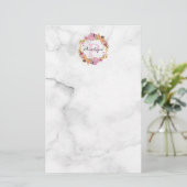  Roze Floral Wreatmonogram Briefpapier (Staand voorkant)