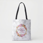  Roze Floral Wreatmonogram Draagtas (Voorkant)