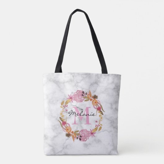  Roze Floral Wreatmonogram Draagtas (Achterkant)