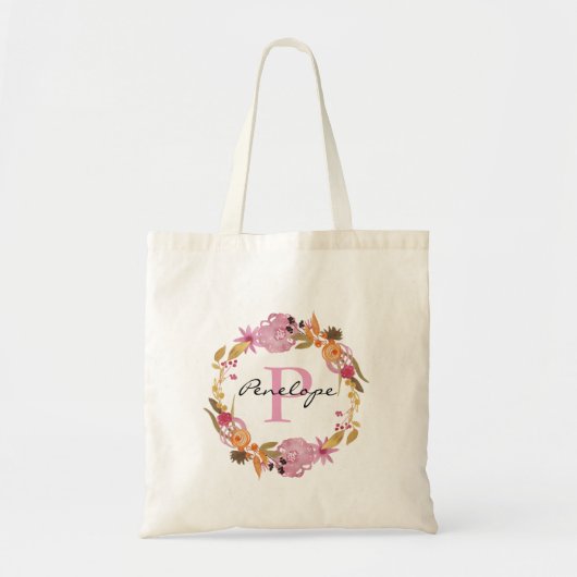  Roze Floral Wreatmonogram Tote Bag (Voorkant)