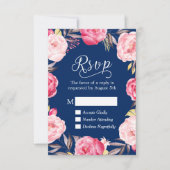 Roze Floral Wreaty Navy Blue RSVP Antwoord (Voorkant)