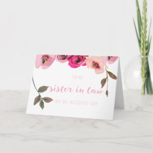 Roze Floral zuster in Law Wedday Card Bedankkaart