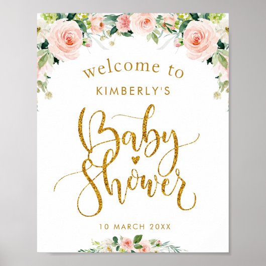 roze florale baby shower poster (Voorkant)