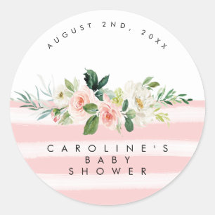 roze florale baby shower sticker
