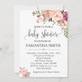 Roze florale boho chic baby shower kaart