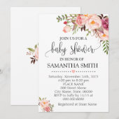 Roze florale boho chic baby shower kaart (Voorkant / Achterkant)