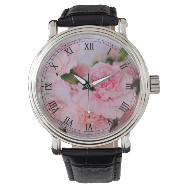  roze florale fotokunst aangepast horloge (Voorkant)
