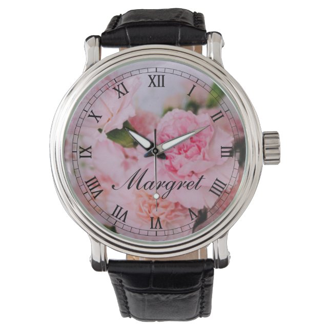  roze florale fotokunst aangepast horloge (Voorkant)