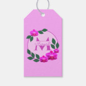 Roze florale  gepersonaliseerde naam initiaal cadeaulabel (Voorkant)