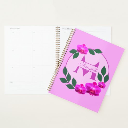 Roze florale gepersonaliseerde naam initiaal planner (Display)