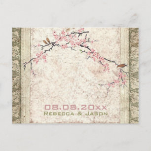 roze florale japanescherry blossom lente bruiloft briefkaart