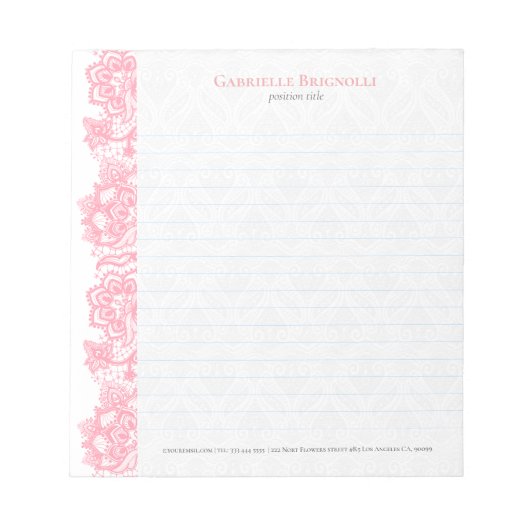 Roze florale kant notitieblok (Voorkant)