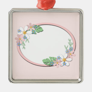 Roze florale lijst ronde kinder lente schattige aa metalen ornament