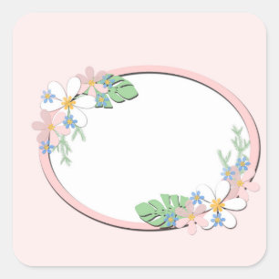 Roze florale lijst ronde kinder lente schattige aa vierkante sticker