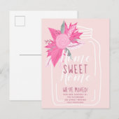 roze florale mason jar move aankondigingskaart (Voorkant / Achterkant)