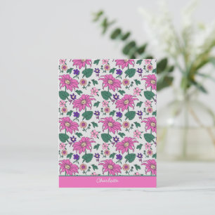 Roze florale naadloze patroon, gepersonaliseerde n briefkaart