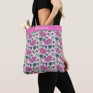Roze florale naadloze patroon, gepersonaliseerde n draagtas