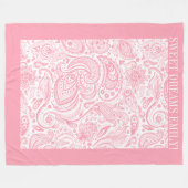 Roze florale paisleypatroon op wit fleece deken (Voorkant (Horizontaal))