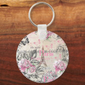 roze florale Parijs Eiffeltoren tyo Sleutelhanger (Voorkant)