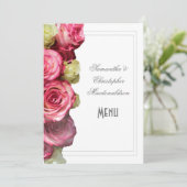Roze florale roos trouwmenu menu (Staand voorkant)