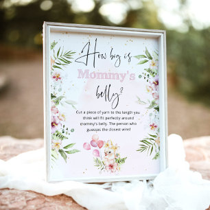 Roze florale safari hoe groot is het buikspel van poster