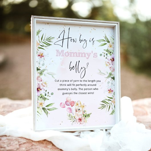 Roze florale safari hoe groot is het buikspel van  poster