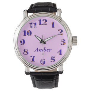 Roze florale textielgetallen met naam watch horloge