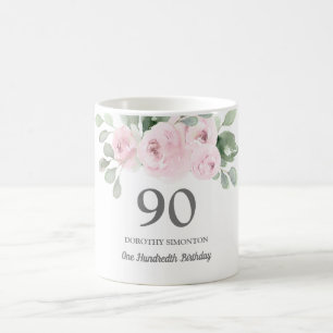  roze Florale vrouwen 90e verjaardag Gift Koffiemok