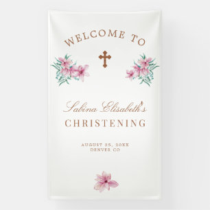 Roze florale waterverf Christening welkomstteken Spandoek
