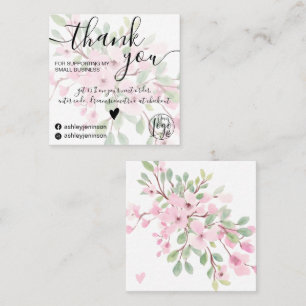 Roze florale waterverf girale bestelling vierkante visitekaartje