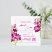 Roze florale waterverf live stream bruiloft QR Cod Kaart (Staand voorkant)