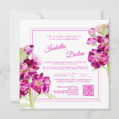 Roze florale waterverf live stream bruiloft QR Cod Kaart (Voorkant)