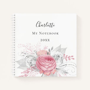 Roze florale zilverfolie witte benaming elegant notitieboek