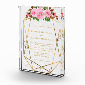 Roze Florals Geometrische keepaardbruiloft nodigt Fotoblokken (Rechts)