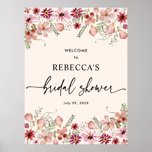 Roze Florals Vrijgezellenfeest Welkomstteken Poste Poster (Voorkant)