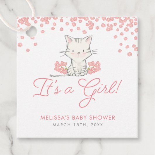 Roze Flowers Kitten Girl Baby shower Bedankjes Labels (Voorkant)