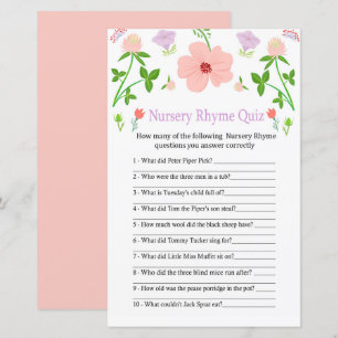 Roze Flowers Nursery Rhyme Quiz baby shower game