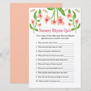 Roze Flowers Nursery Rhyme Quiz baby shower game