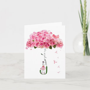 Roze Flowers Ribbon Breast Cancer Awareness Fight Kaart