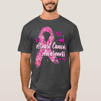 Roze Flowers Ribbon Breast Cancer Awareness T-shirt