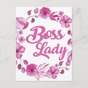 Roze Flowery Boss Lady Design Briefkaart
