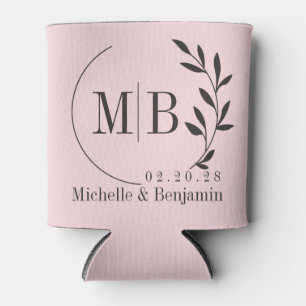 Roze Fluistering en Zwarte Blad Trouw Monogram Blikjeskoeler