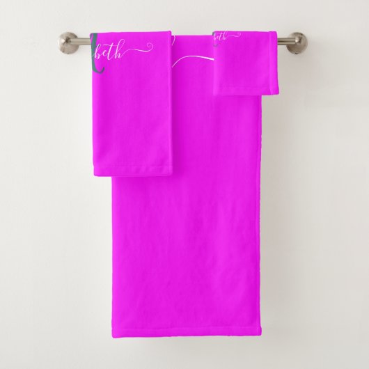 Roze fluorescerende neonmonogram bad handdoek (Insitu)