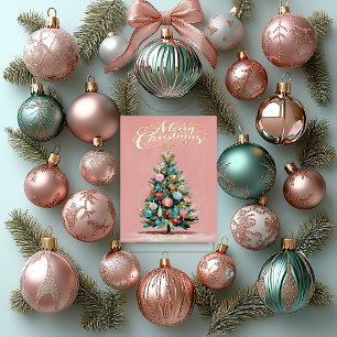 Roze fluwelen kerstboom folie kerstkaart feestdagenkaart