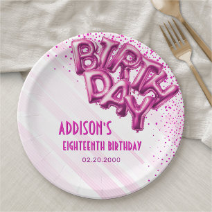 Roze Folie ballonnen Verjaardag Papieren Bordje