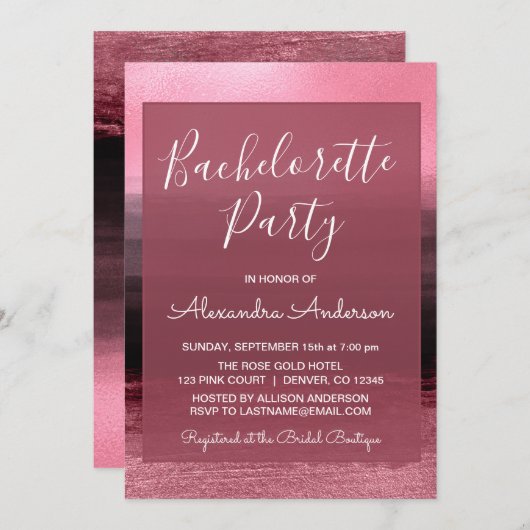 Roze Folie Girly Paint Strokes Bachelorette Party Kaart (Voorkant / Achterkant)